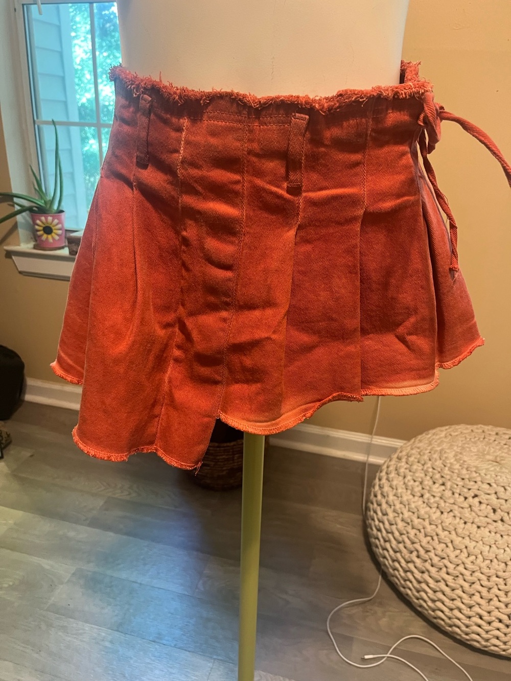 Women's Rust Orange Tie-Waist Mini Skirt Boho Sexy